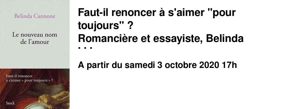 Faut-il renoncer � s'aimer "pour toujours" ? Romanci�re et essayiste, Belinda Cannone pose la question dans un nouvel opus "le nouveau nom de l'amour" paru aux �ditions Stock. Samedi 3 octobre � 17h, elle sera � la biblioth�que Alexis de Tocqueville pour une rencontre autour de ce dernier essai